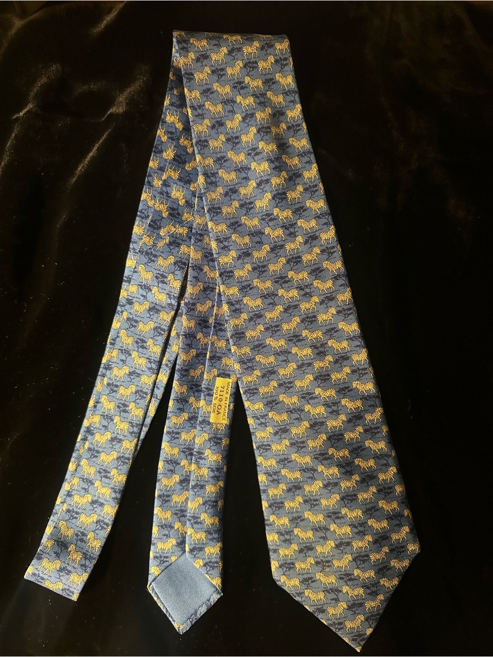 Hermes Blue Tie with Gold Animal Motif